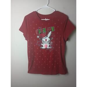 Women's Juniors Y2K Happy Bunny Holiday Xmas Bite Me Jim Benton T-Shirt XXL